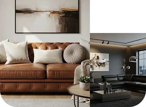 Leather sofa upholstery with scenery